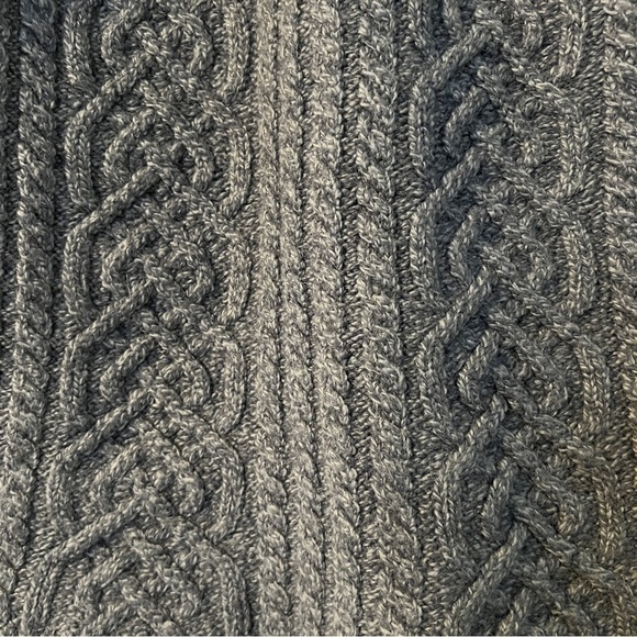 Authentic Irish Aran Merino Wool Cable Knit Sweater Vest Slate Blue Cozy Pockets - Picture 10 of 10